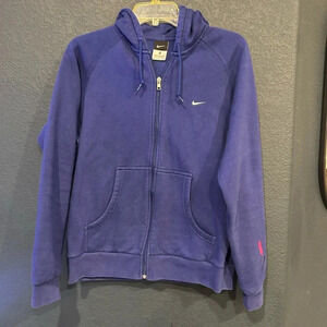 Nike Hoodie  XL Blue Full Zip Pocket Cotton Blend Logo Solid Long Sleeve
